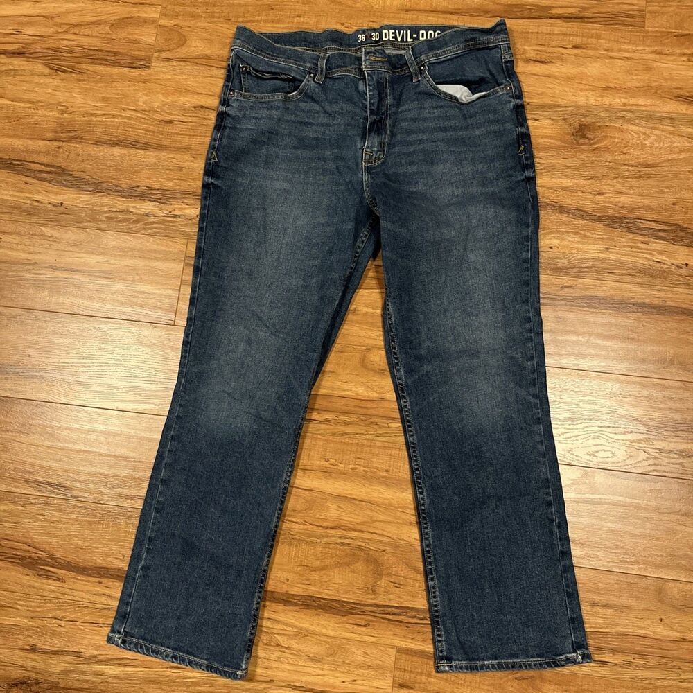 Devil-Dog Dungarees Mens 36x30 Relaxed Boot Cut Denim Blue Stretch Jeans Marines